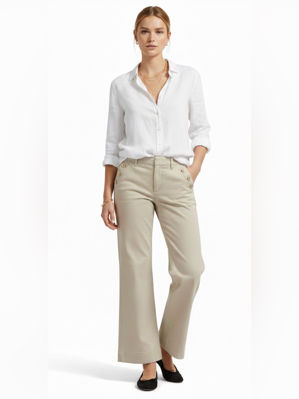 Dalia Wide-Leg Jeans in Light Khaki • Size 10
